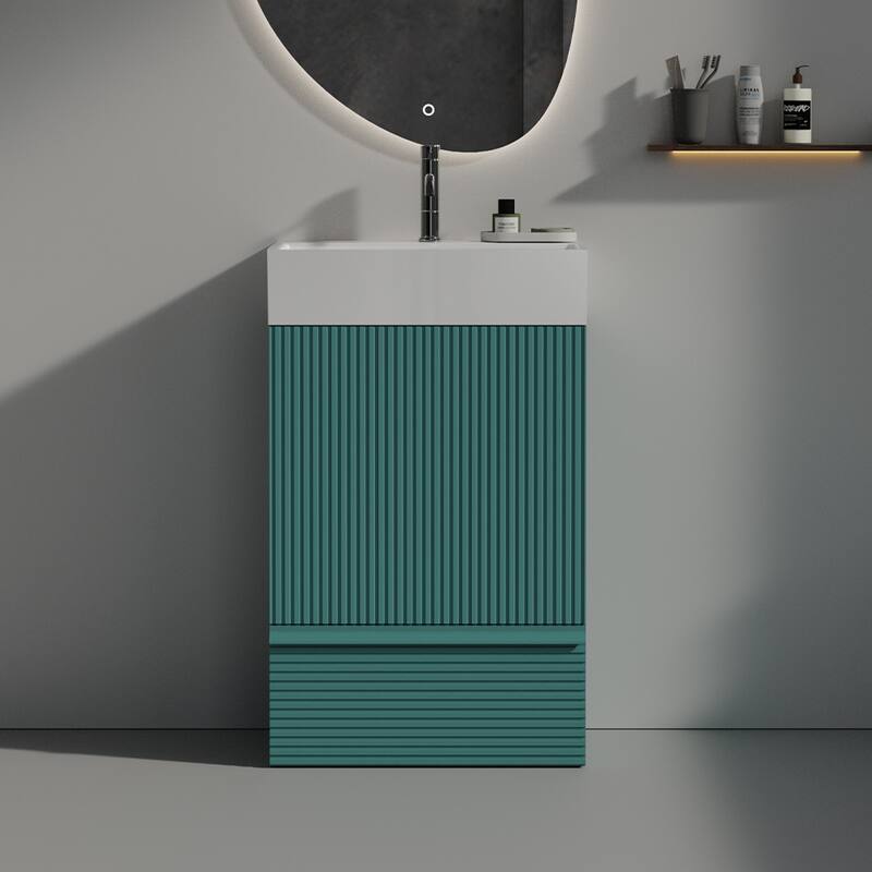 20" Striped Bathroom Vanity with Ceramic Sink, Freestanding Bathroom Cabinet for Modern Bathroom, KD - Green