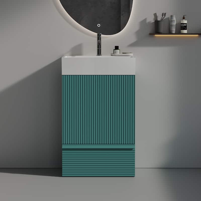 GDFStudio - Leo Modern Striped Bathroom Vanity with Ceramic Sink and Efficient Storage - Aqua - 20"