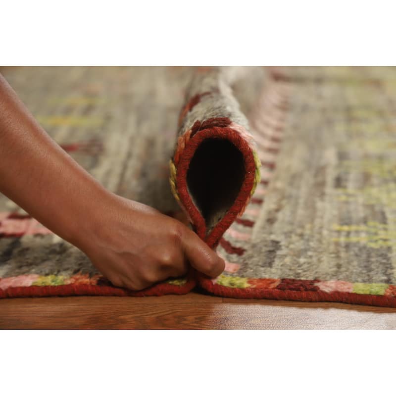 Moroccan Oriental Area Rug Hand-Knotted Tribal Multi-Color Wool Carpet - 6'9" x 9'6"