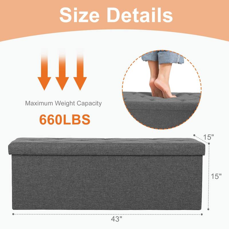 Multi-Functional Storage Ottoman Bench, Plush Linen Fabric, Foldable Design