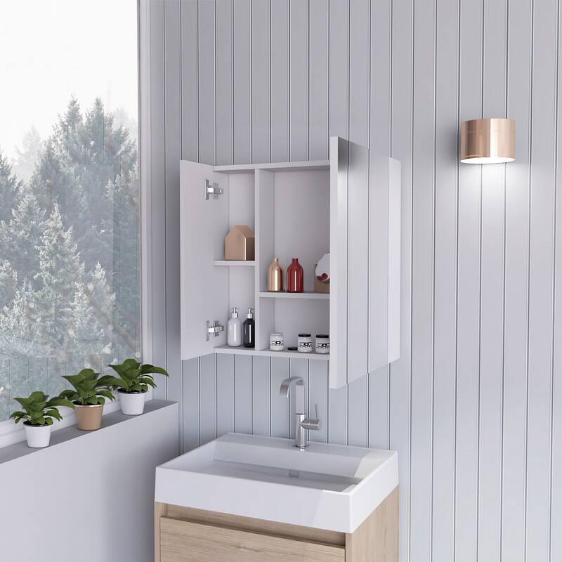 Sines White Medicine Cabinet with Four Internal Shelves and Double Door, 60cm (23.6 inches) Wide, Space-Saving Design