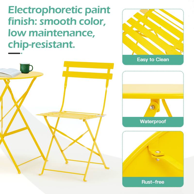 Outdoor 3-Piece Bistro Set, Foldable Patio Dining Sets, Rust-Resistant, Lightweight, Easy to Clean, for Balcony, Garden, Pool