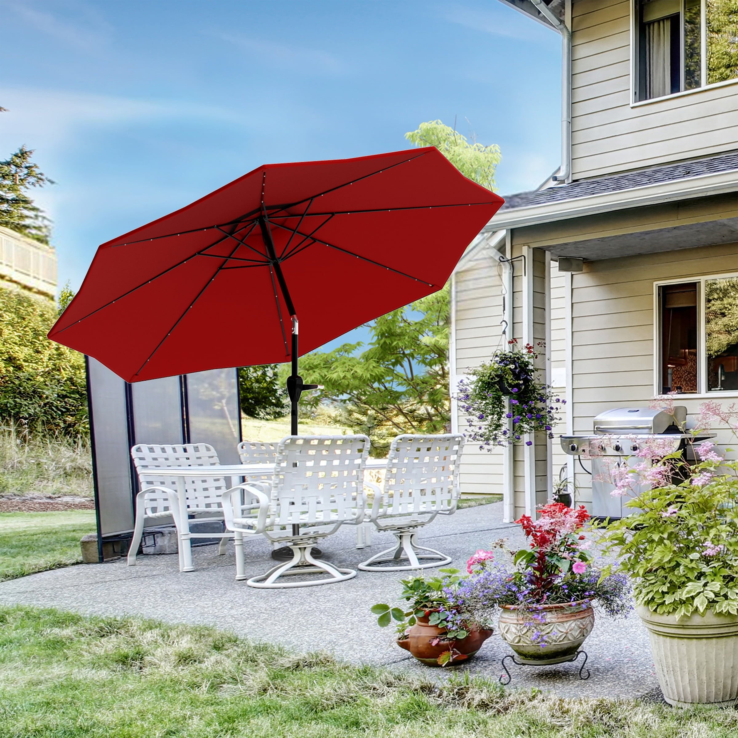 10 Foot Patio Umbrella with Solar LED Light (Red) - Bed Bath u0026 Beyond -  37853705