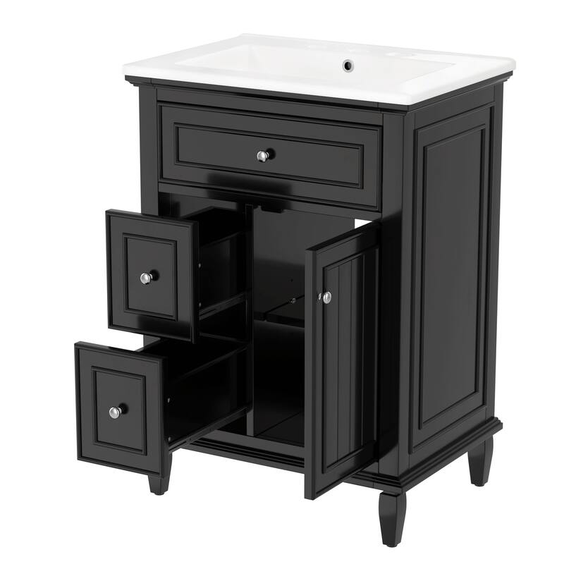 24" Bathroom Vanity with Sink, Bathroom Vanity Cabinet with One Flip Drawer and Two Drawers, Adjustable Shelf