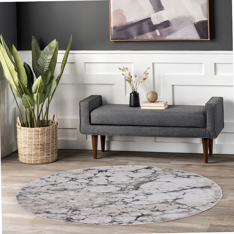 Ilios Collection Textured Abstract Rug - 5'3 x 5'3 - Cream and Grey