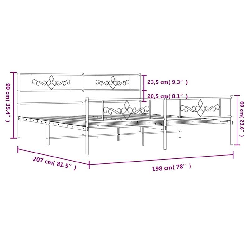 vidaXL 12 Inches White King Size Metal Bed Frame No Mattress - 81.5" x 78" x 35.4"