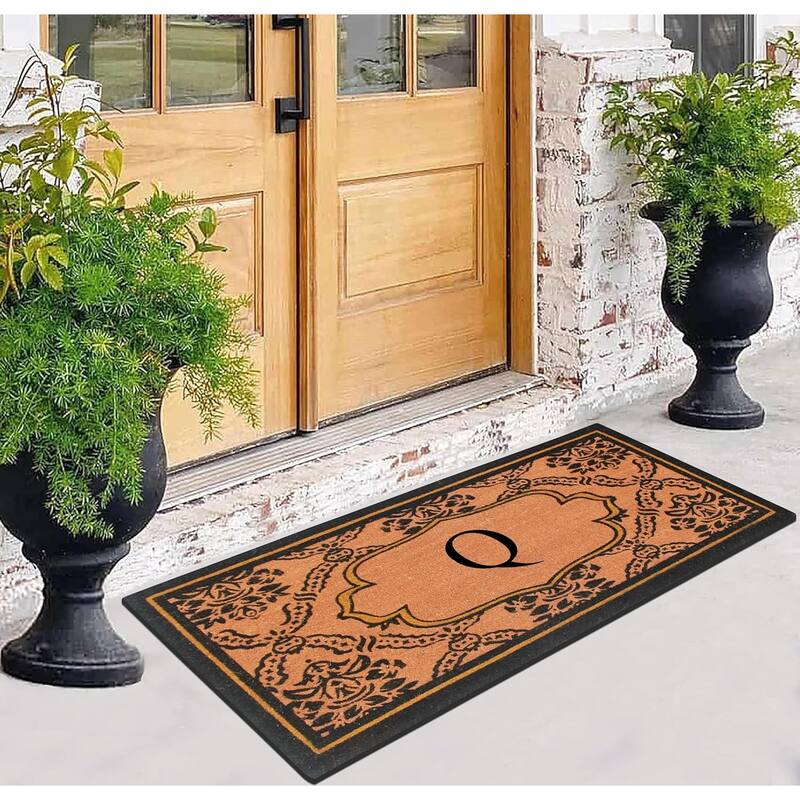 A1HC Uriel Bleached Coir Anti-shred Monogrammed Doormat, 30" X 60"