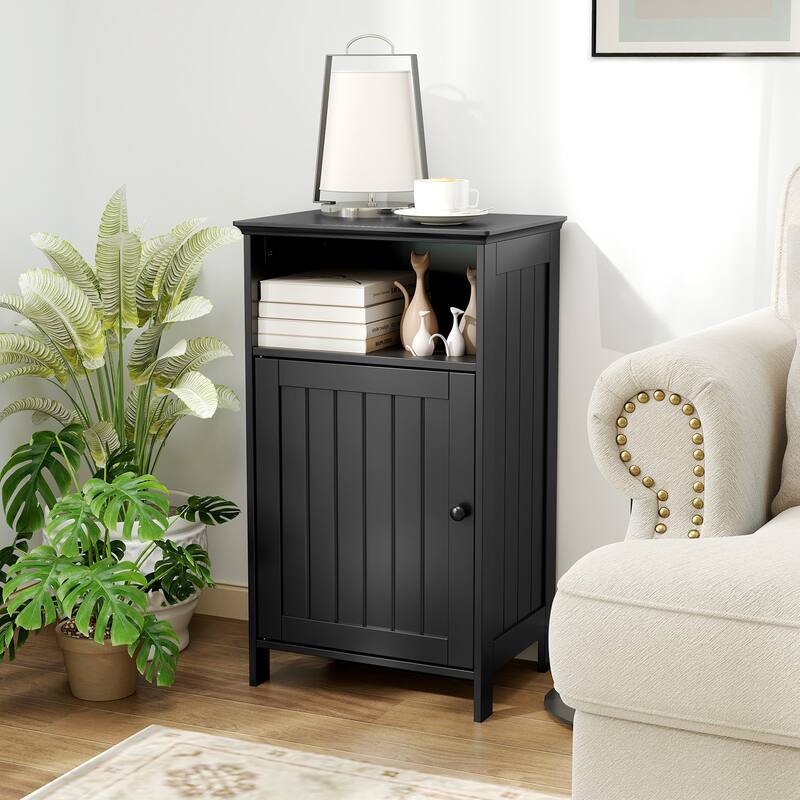 Gymax Bathroom Floor Storage Cabinet Side Table w/ Open Compartment &