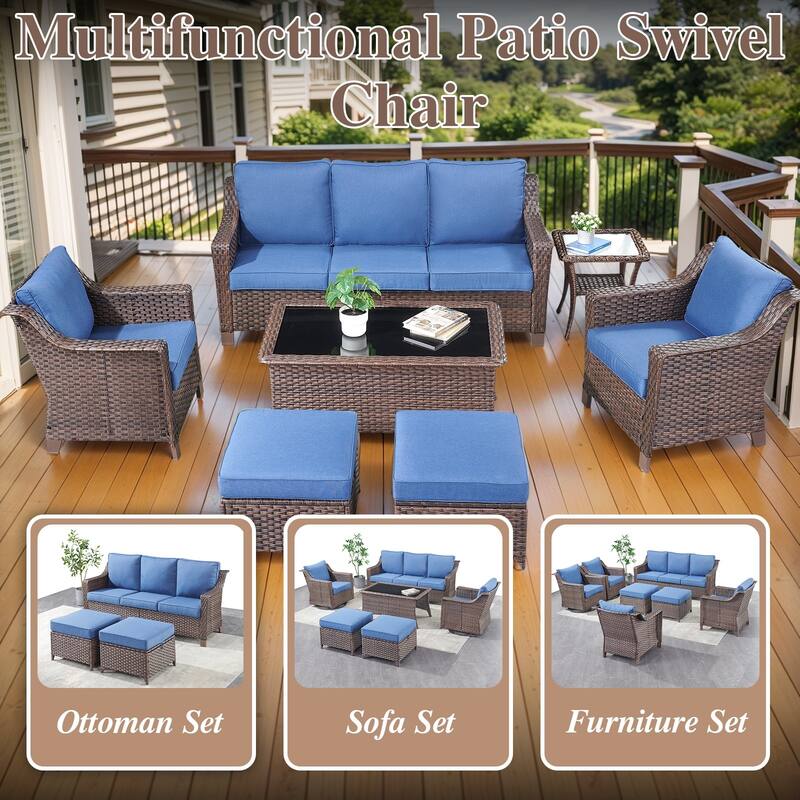 Outdoor Sofa Chair Table & Swive Chail with Ottoman