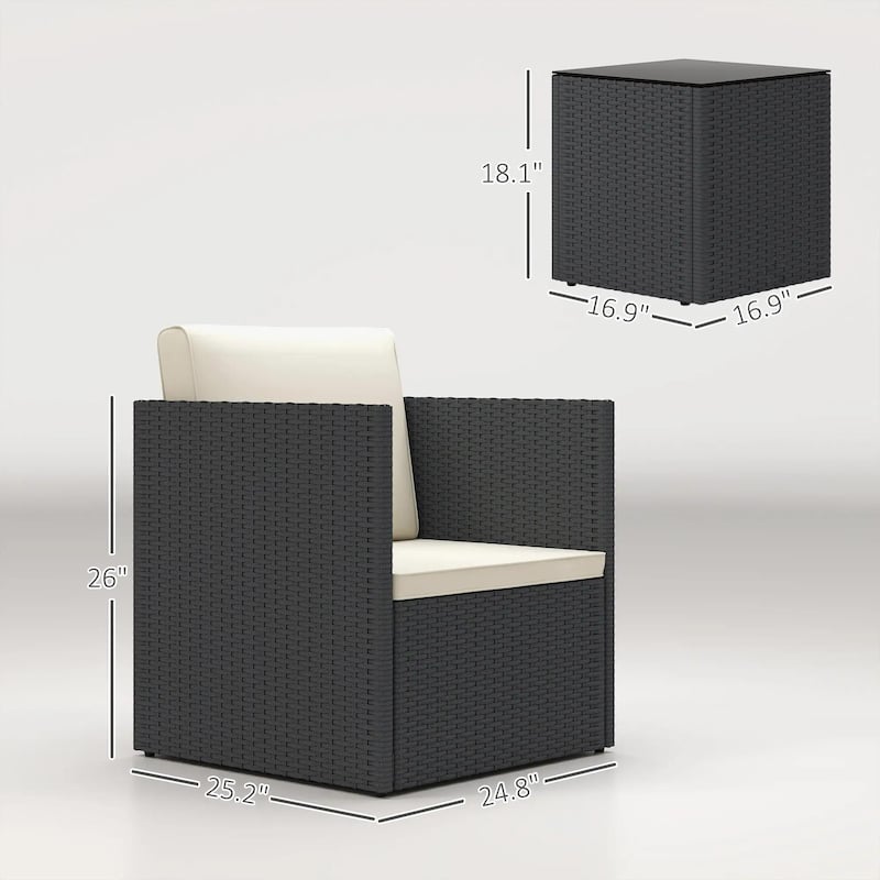 Folding Wicker Bistro 3-Piece Outdoor Set with Cushions and Glass Top