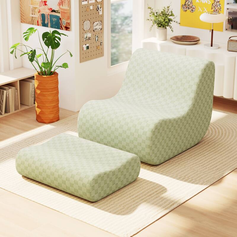 Teddy Velvet Bean Bag Chair with Ottoman for Lounge - 38" x 30.5" x 28.5"