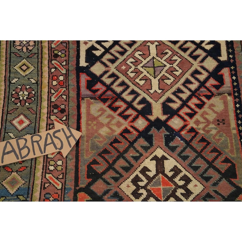 Hand Knotted Oriental 100% Wool Carpet Traditional Geometric Black Runner Rug - 8' 8'' X 3' 6''