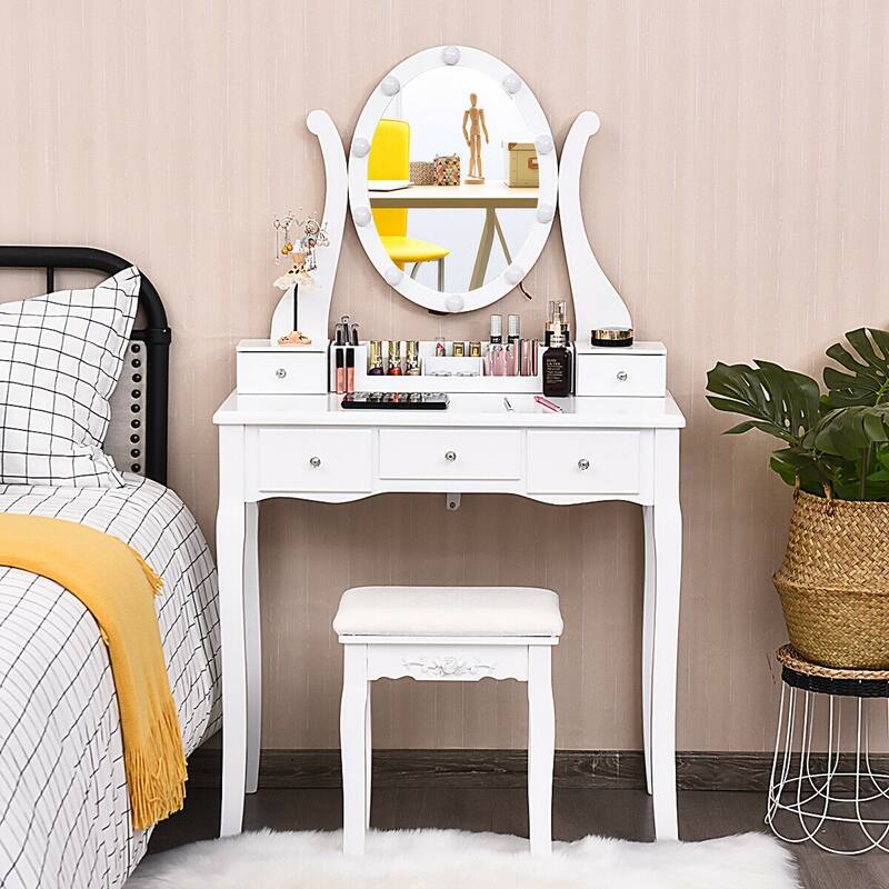 Gymax Vanity Table Set w/10 Light Bulbs and Touch Switch Makeup
