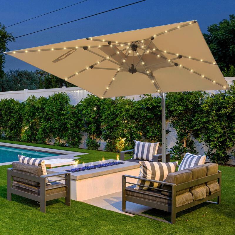 Aluminum Patio Umbrella - 360° Rotation, Hydraulic Lift - Beige(9' × 9')