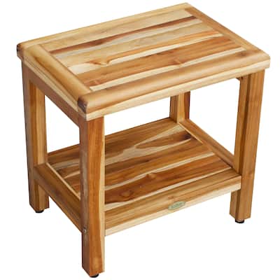 EcoDecors Eleganto 18" Teak Shower Bench with Storage Shelf- EarthyTeak Finish