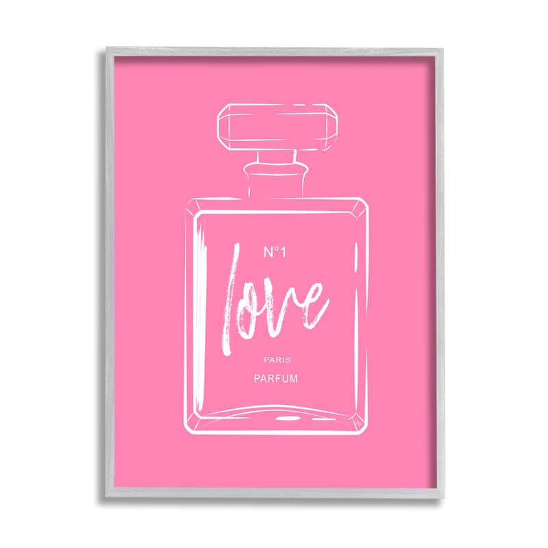 Stupell Casual Glam Perfume Bold Pink Love Calligraphy Framed Wall Art, Design by Martina Pavlova - 11 x 14 - Grey