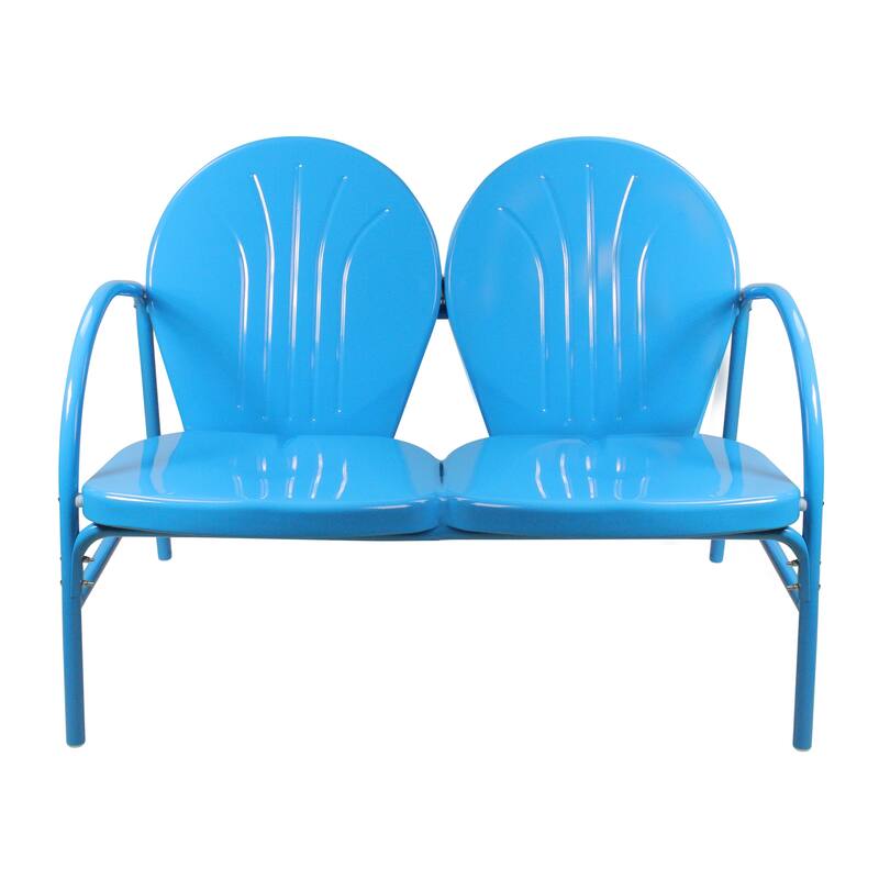 47-Inch Outdoor Retro Tulip Steel Loveseat Sky Blue