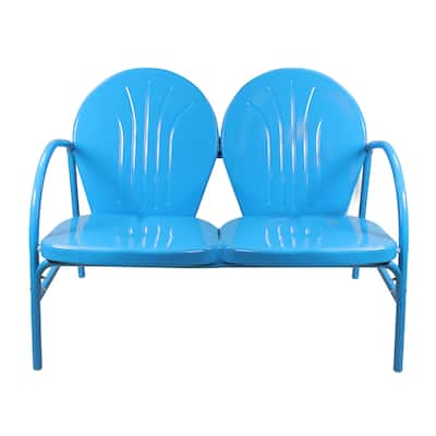 47-Inch Outdoor Retro Tulip Steel Loveseat Sky Blue