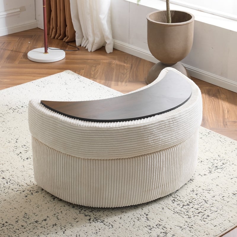 Velvet Crescent Wedge Ottoman - Beige