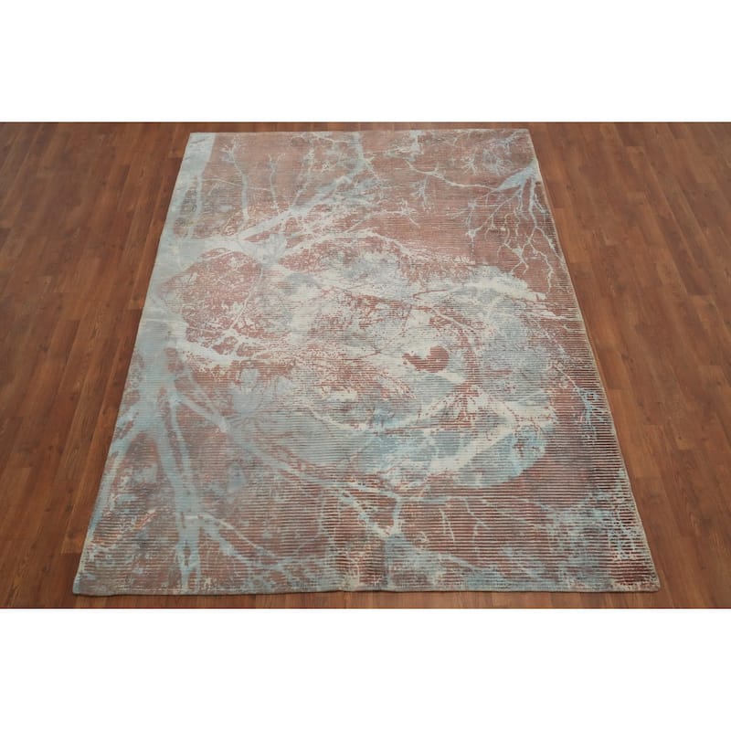 Hand Knotted Oriental Viscose Silk Carpet Modern Pictorial Multi-Colored Abstract Area Rug - 7' 7'' X 5' 6''