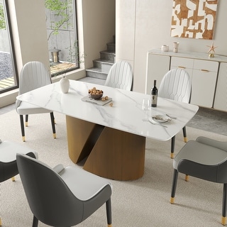 71" Marble Sintered Stone Dining Table, Modern Rectangle Kitchen Table ...