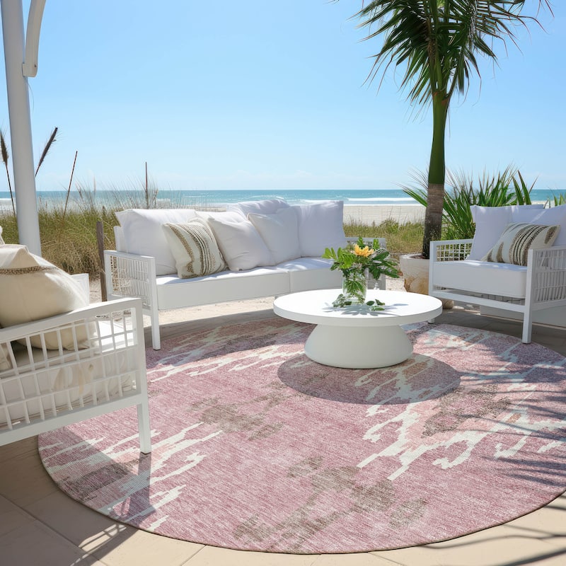 Machine Washable Indoor/ Outdoor Chantille Boho Global Rug - Blush - 8' x 8'