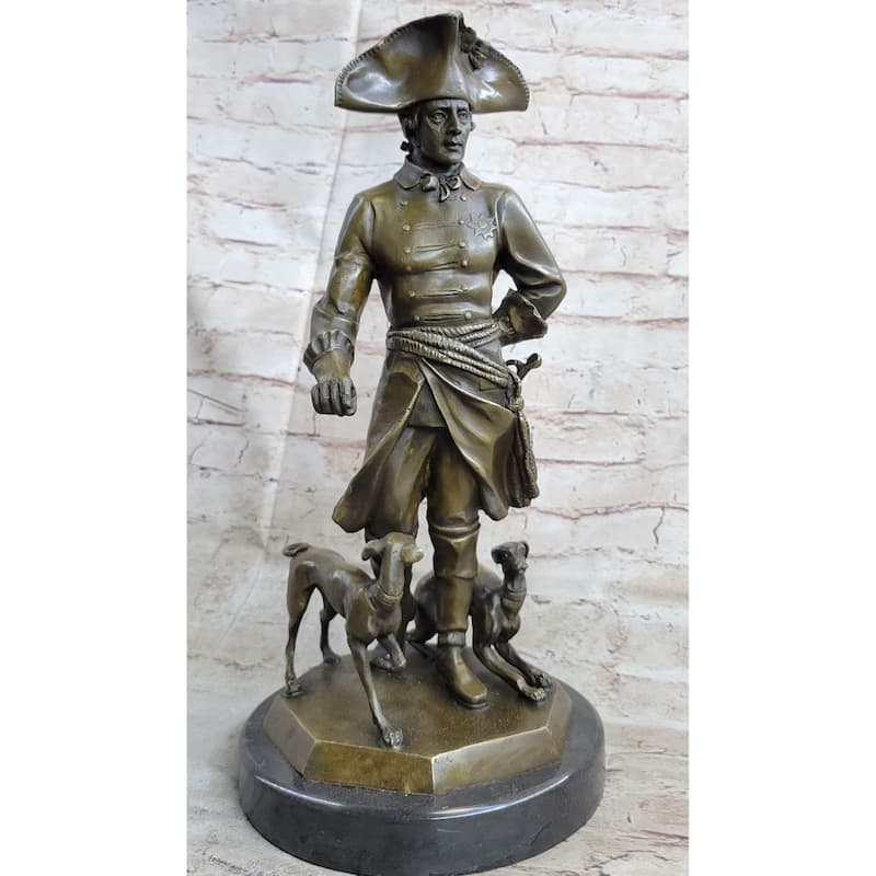 Frederick The Great Of Prussia W/ Imitative Dogs Bronze Statue Sculpture Figure Kaesbach 16 Inches X 8.5 Inches