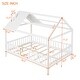 preview thumbnail 4 of 33, Full Size House Bed with Fence-Shaped Guardrails, Roof & Chimney