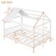 dimension image slide 5 of 6, Twin/ Full Size Wooden House Bed Frame with Fence and House Roof, Semi-enclosed Platform Bed Frame for Kids, Teens