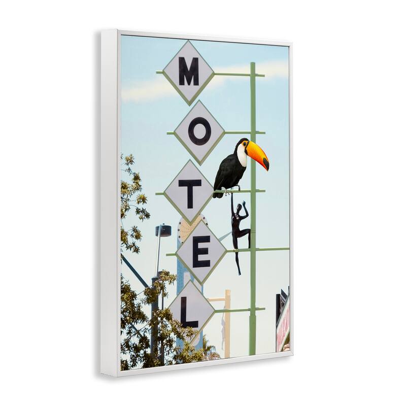 Stupell Toucan on Motel Sign Framed Giclee Art Design By Ashley Singleton
