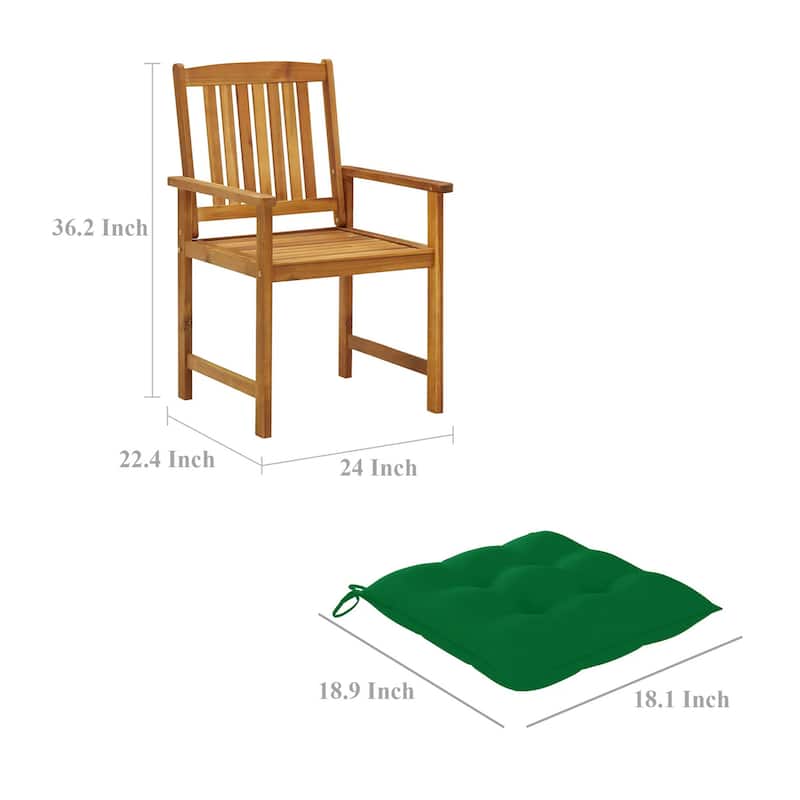 Blaire Outdoor Chair Set of 2, Green Fabric, Brown Solid Acacia Wood