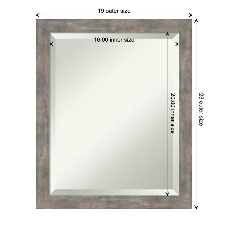 Beveled Wood Bathroom Wall Mirror - Marred Pewter Frame - 19 x 23 in - Marred Pewter