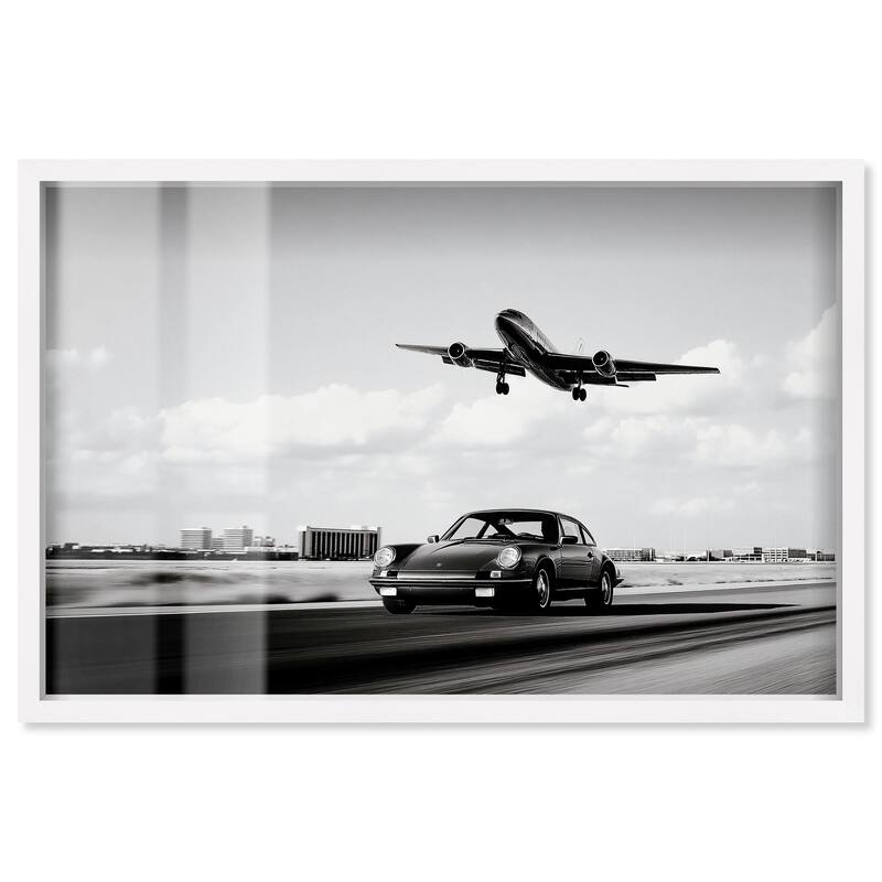 Sports Car Takeoff Shadowbox by Art Remedy - White - 30" x 20"