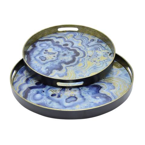 Plutus Brands Tray Set Of 2 in Blue Glass