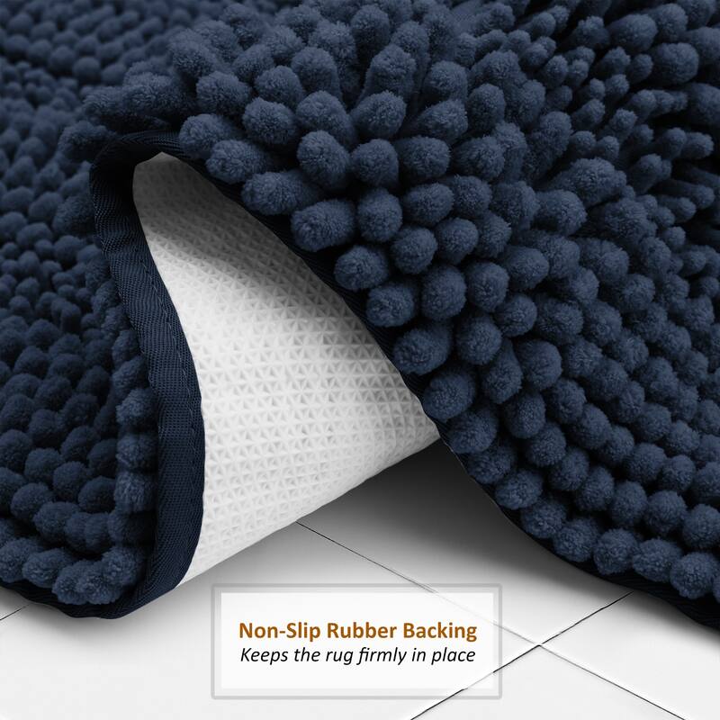 Clara Clark Chenille Extra Soft and Absorbent Bath Mat - Non Slip Fast Drying Bath Rug Set