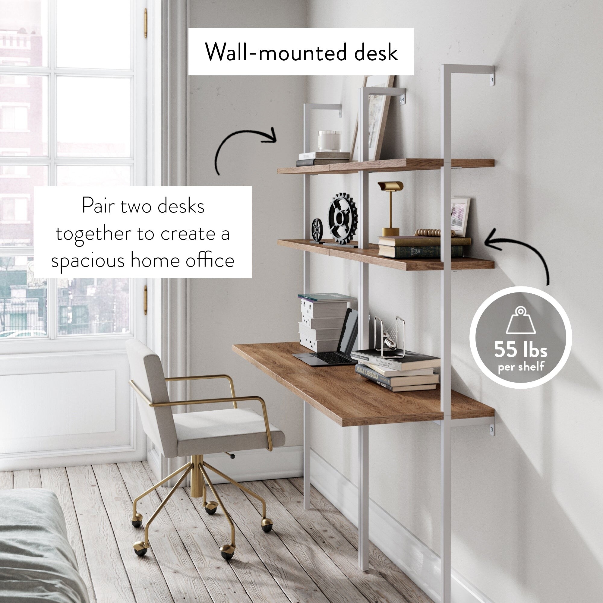 Nathan James Theo 2 Shelf Industrial Wall Mount Ladder Desk Small Computer or Writing Desk On Sale Bed Bath Beyond 35450592