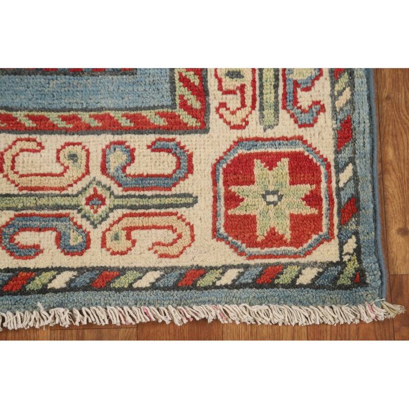 Kazak Runner Rug Handmade Blue Wool Carpet - 3'2" x 16'4"