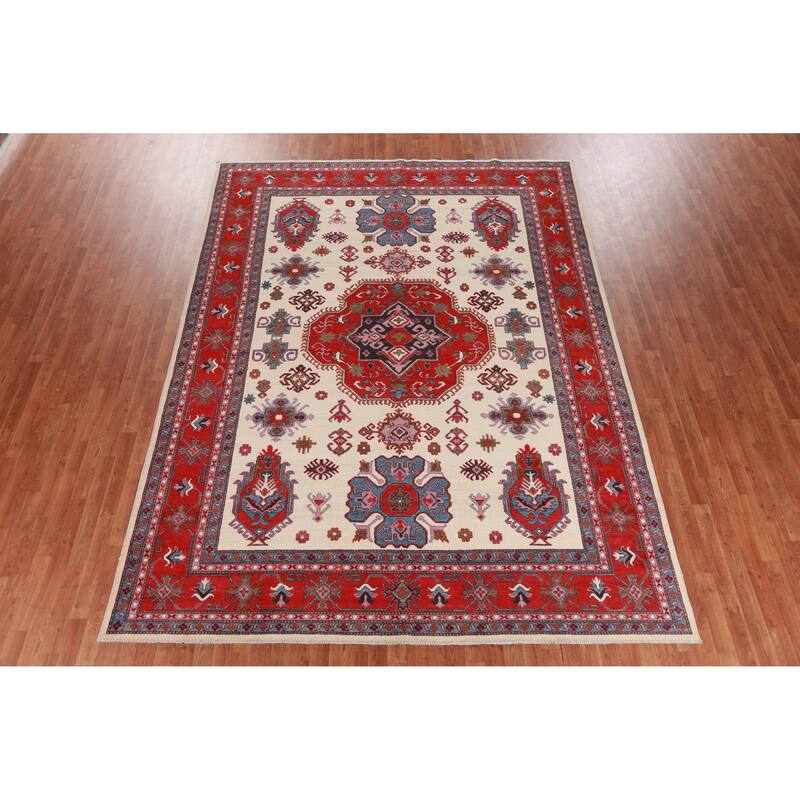 Hand Knotted Oriental 100% Wool Carpet Traditional Medallion Beige & Ivories Kazak Area Rug - 11' 7'' X 8' 7''