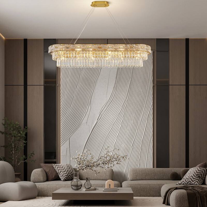 KAYLA Crystal Chandelier - Large K9 Crystal Pendant Light for High Ceilings, Entryway, Foyer, Dining Room & Living Room