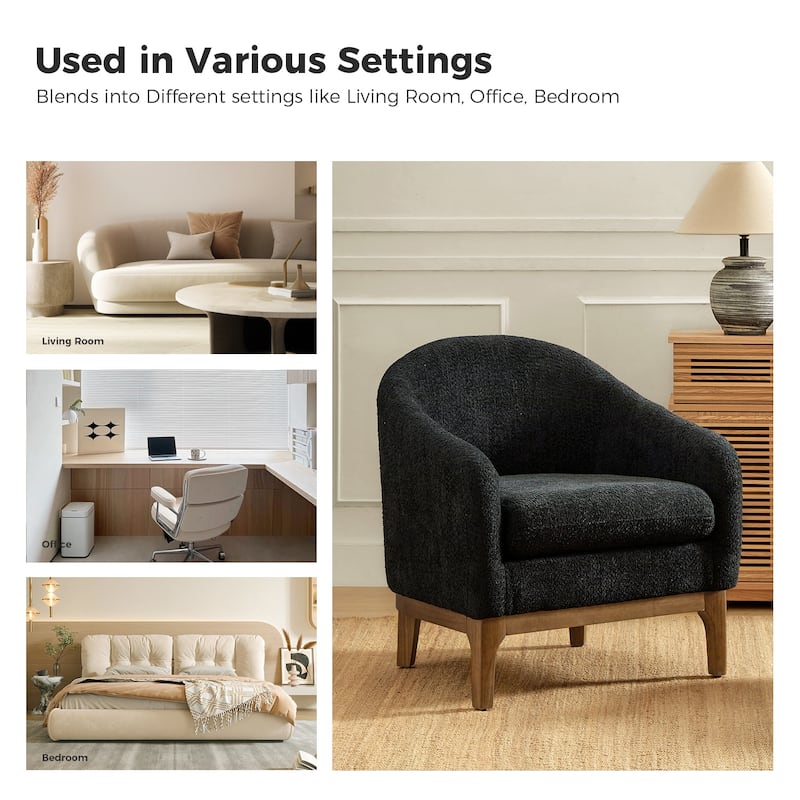 Augus Modern Boucle Barrel Armchair with Solid Wood Legs Set of 2 by HULALA HOME