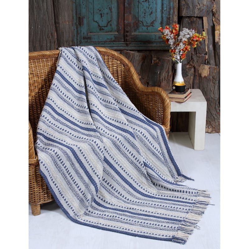 Hand Woven Cotton Rustic Throw Blankets - All Season Comfort with Tassels (Set of 2, 50x60 inches)