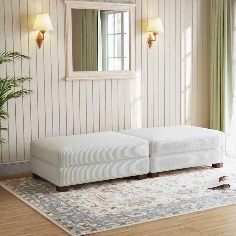 Corduroy Modern Ottoman with Wood Legs Set of 2 - BEIGE