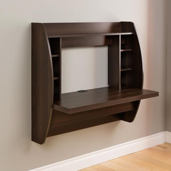 Wall Mounted Modern Space Saving Laptop Computer Desk in Espresso