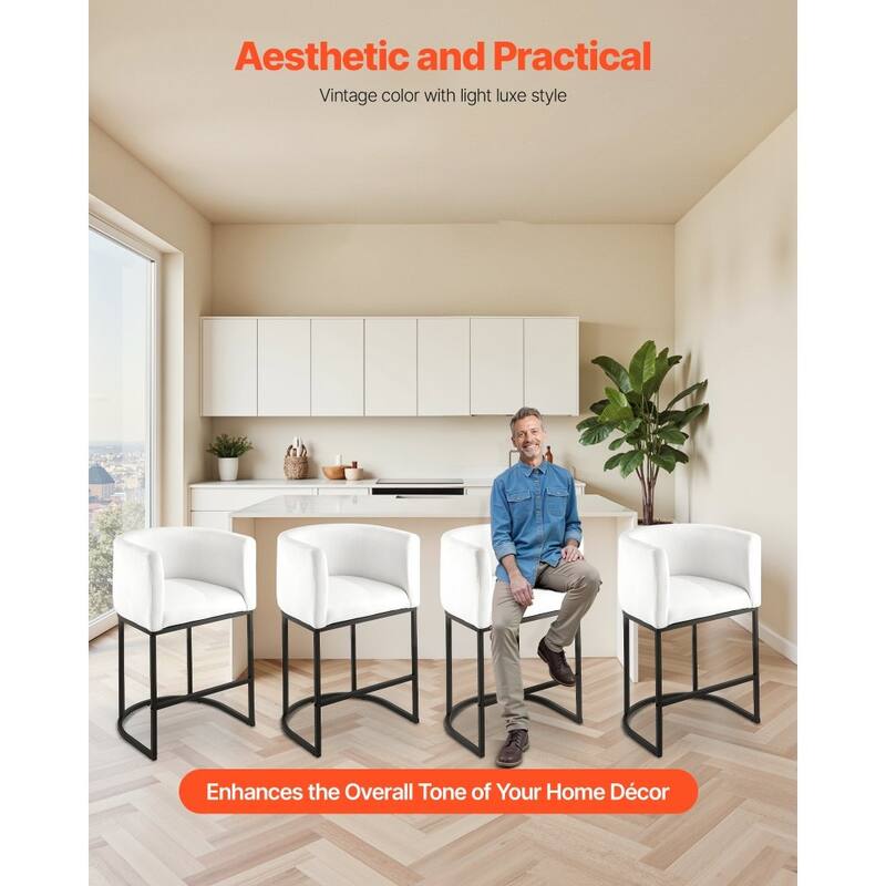 Set of 3 Plush Upholstered Counter Height Bar Stools with Backrest and Sturdy Iron Frame - 22.24” x 20.28” x 34.25”