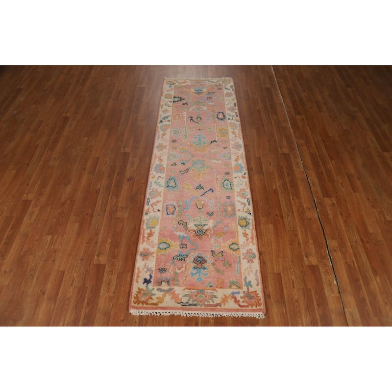 Pink Oushak Indian Runner Rug Hand-Knotted Wool Carpet - 2'6"x 7'11"