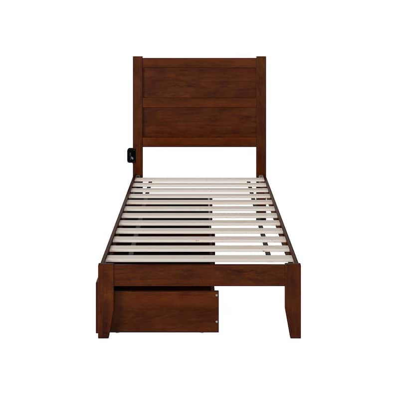 Twin Bed with Drawers - Mid Century Modern Platform Bed Frame - Walnut Finish