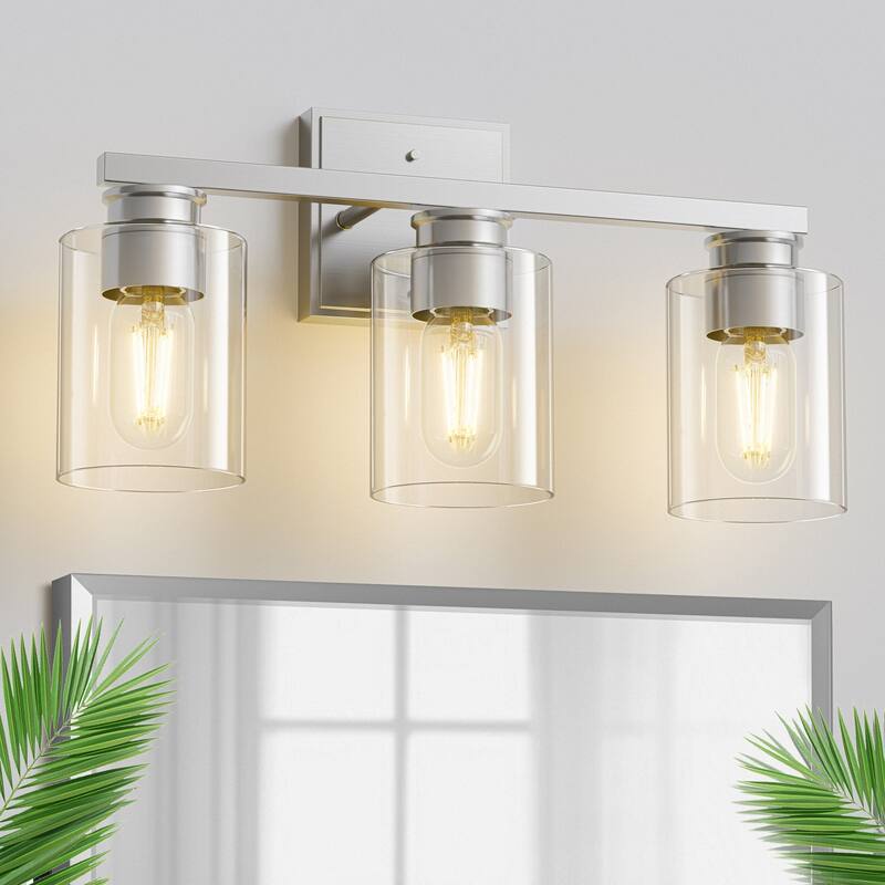 YANSUN 3-Light Brushed Nickel Vanity Wall Sconce with Clear Glass Shades