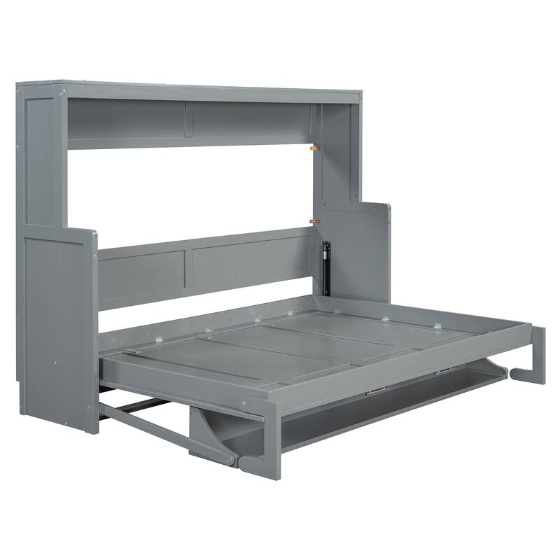 Full Murphy Bed with Hydraulic Lift, Folding Desk, and Built-In Storage - Space-Saving Solution for Modern Living