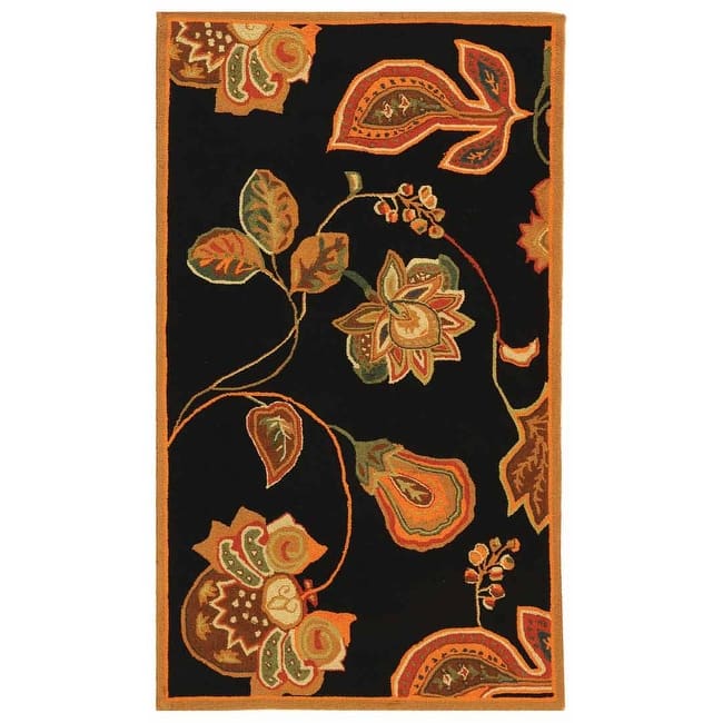 SAFAVIEH Handmade Chelsea Navigation French Country Wool Rug - 2'9" x 4'9" - Black/Orange