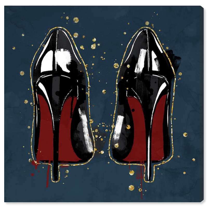 Wynwood Studio Canvas Fashion and Glam Painted Heels Navy Blue and Dark Blue Glam Wall Art Canvas Print